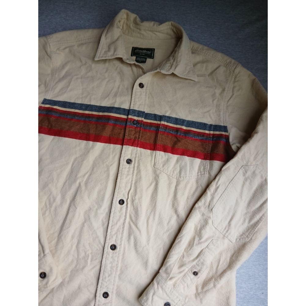 Eddie Bauer Shirt Large Flannel Chamois Work Wear Western Arm Patch Vintage